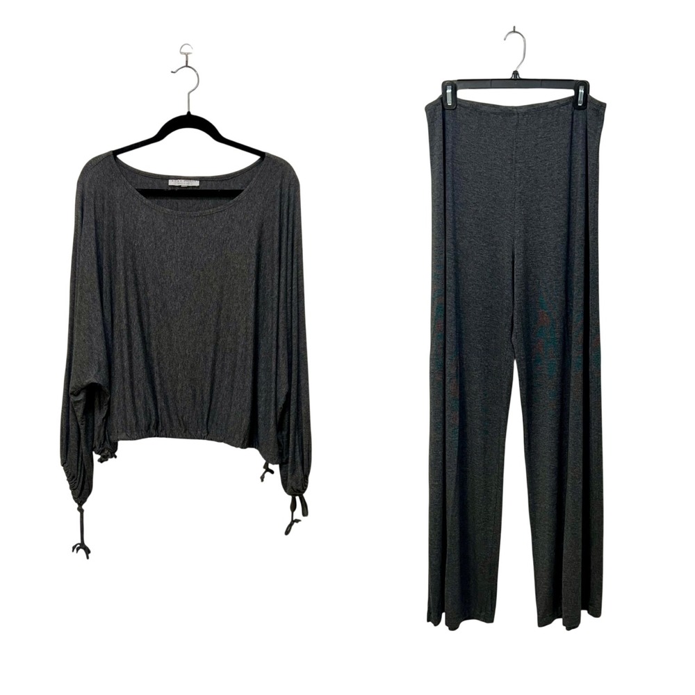 Bryn Walker Gray Viscose Blend Dolman Top and Wide Leg Pants Set L/XL Loungewear